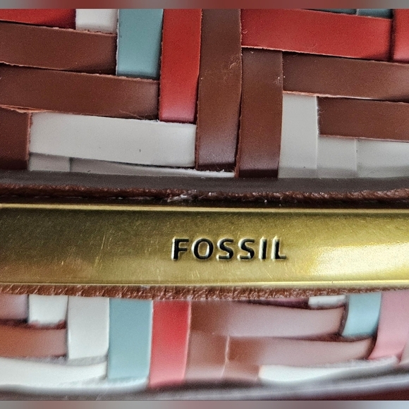 FOSSIL BRYCE CROSSBODY/CLUTCH WOVEN DESIGN BROWN CREAM RUST - Picture 10 of 10